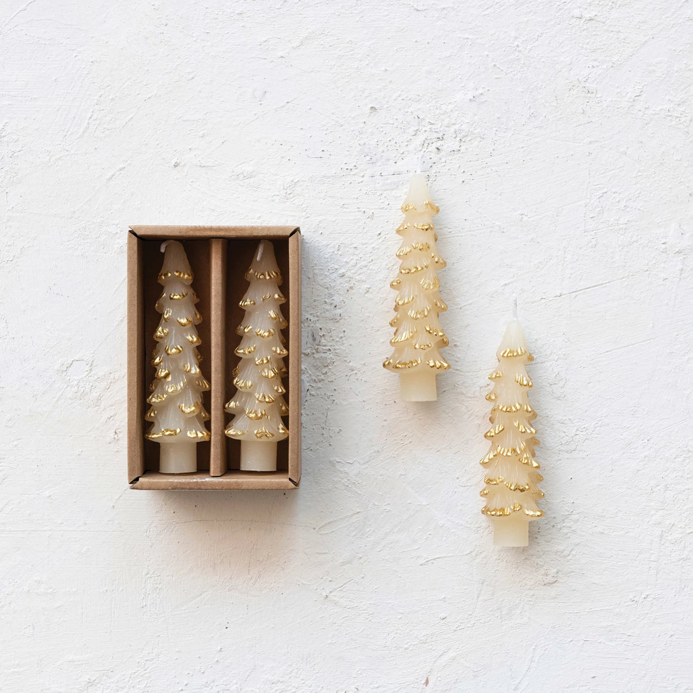 Ivory + Gold Tree Taper Candle