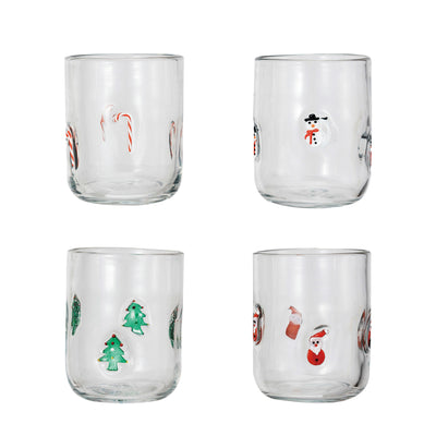 16 oz. Drinking Glass w/ Embedded Holiday Icon Pattern, 4 Styles