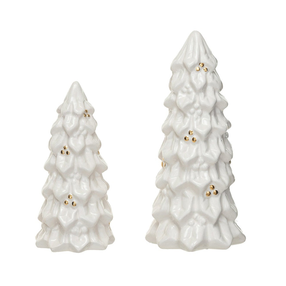 Stoneware Christmas Trees & 1 Stoneware LED Christmas Tree, Set of 3