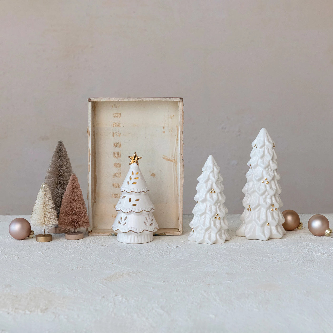 White + Gold Stoneware Christmas Tree