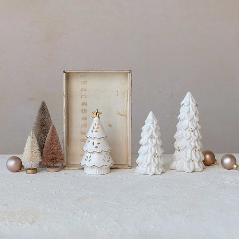 White + Gold Stoneware Christmas Tree