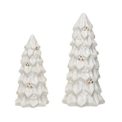 Stoneware Christmas Trees & 1 Stoneware LED Christmas Tree, Set of 3