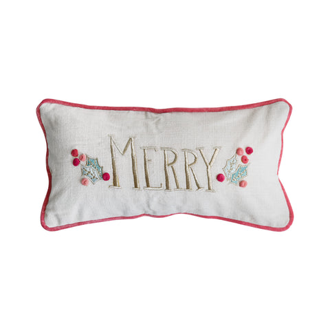 Merry Embroidered Lumbar Pillow