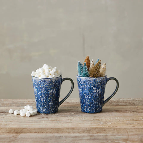 14 oz. Blue Spruce Stoneware Snowflake Mug