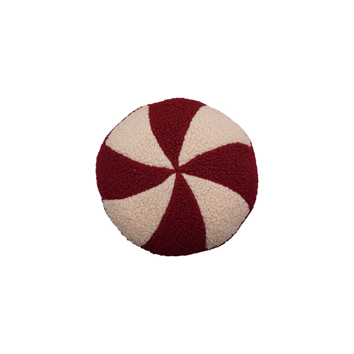 Fabric Faux Sherpa Peppermint Shaped Pillow, Red & White