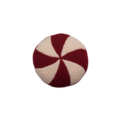 Fabric Faux Sherpa Peppermint Shaped Pillow, Red & White