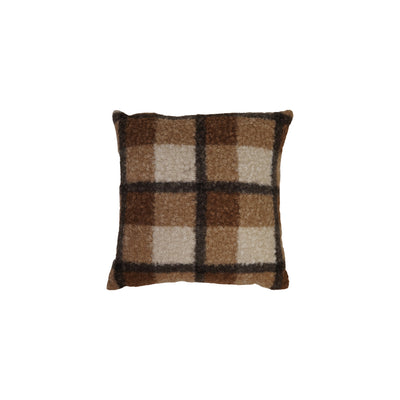18" Square Fabric Faux Sherpa Pillow, Brown Plaid