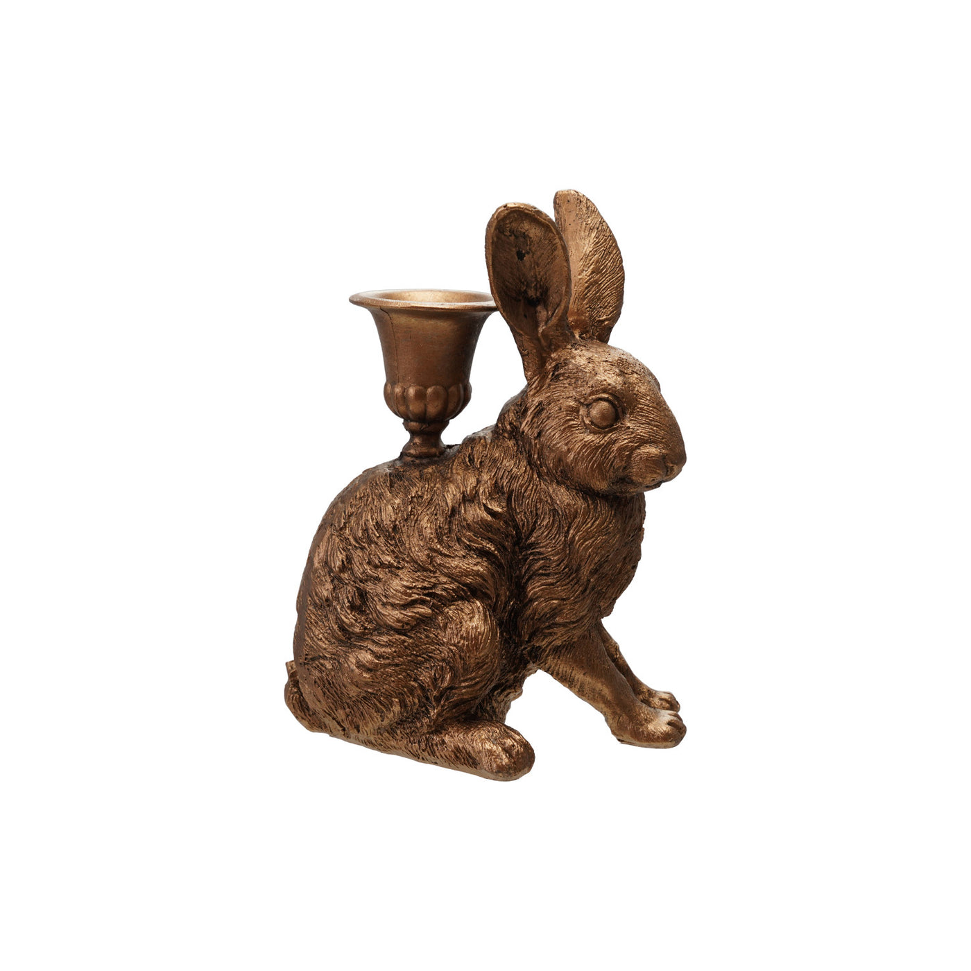 4-1/2"L x 3"W x 6"H Resin Rabbit Taper Holder, Antique Gold Finish