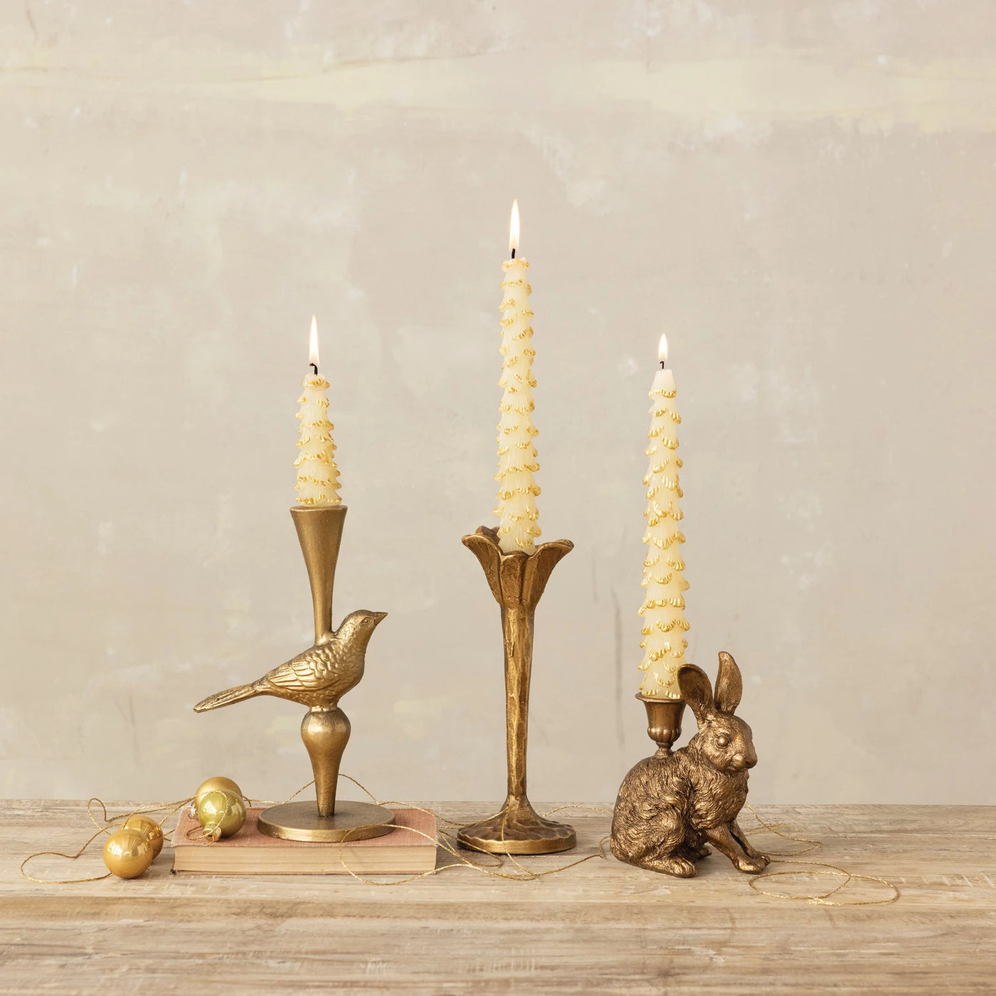 Antique Gold Resin Rabbit Taper Holder