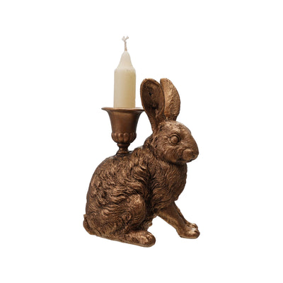 Antique Gold Resin Rabbit Taper Holder