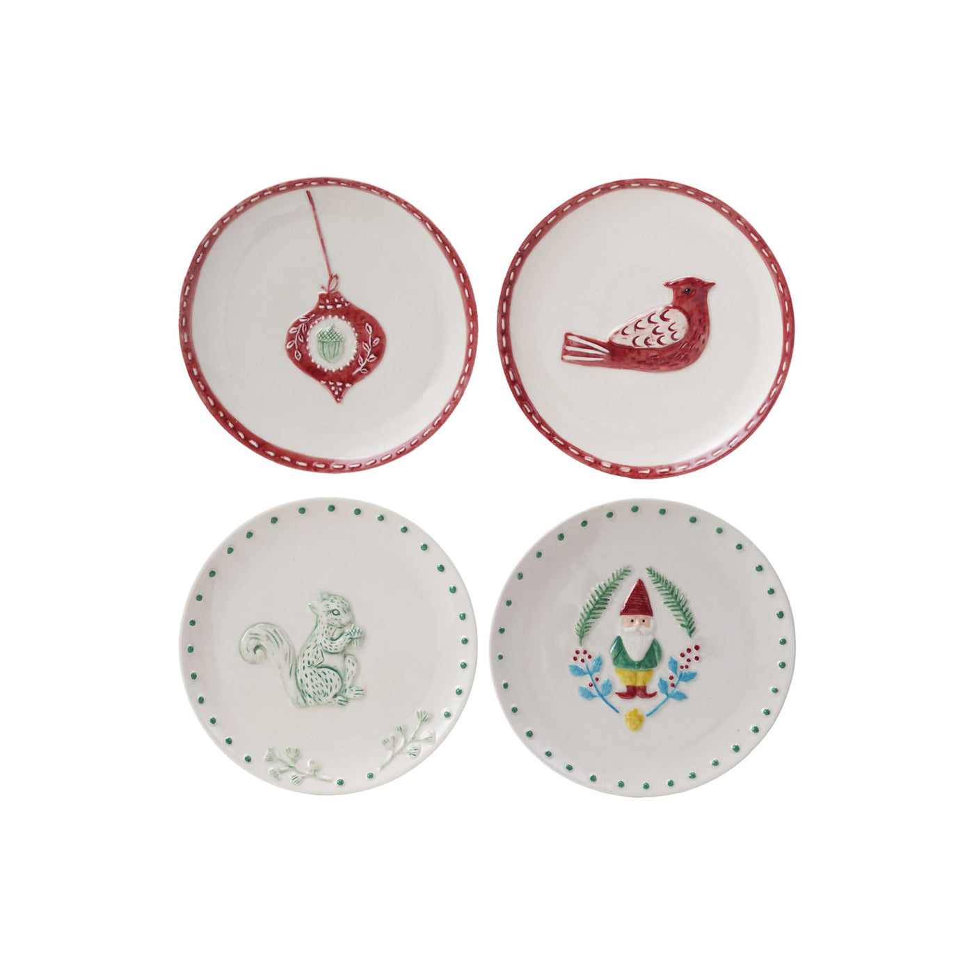 Hand-Painted Embossed Stoneware Plate with Holiday Image, 4 Styles ©