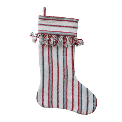 Woven Cotton Striped Stocking with Braided Fringe