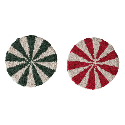 8" Round Cotton Tufted Candy Striped Trivet, 2 Colors