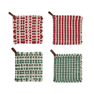 Holiday Crocheted Pot Holder with Leather Loop