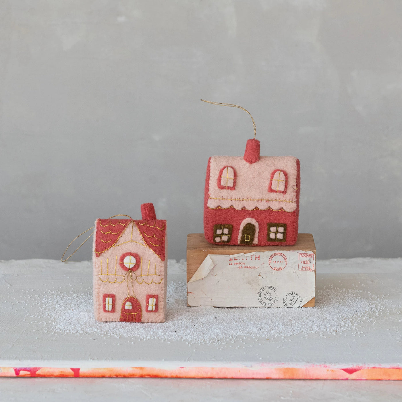 Whimsical Wool Felt Holiday Cottage Ornament