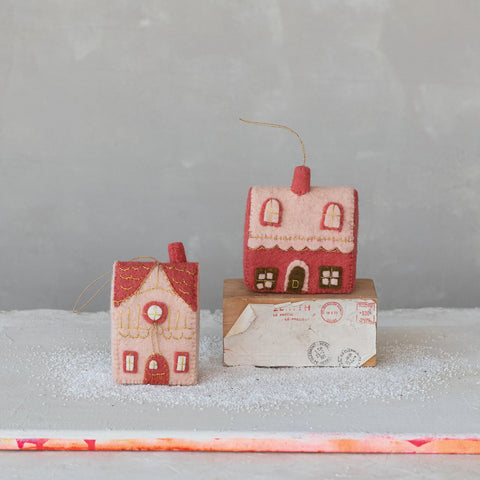 Whimsical Wool Felt Holiday Cottage Ornament
