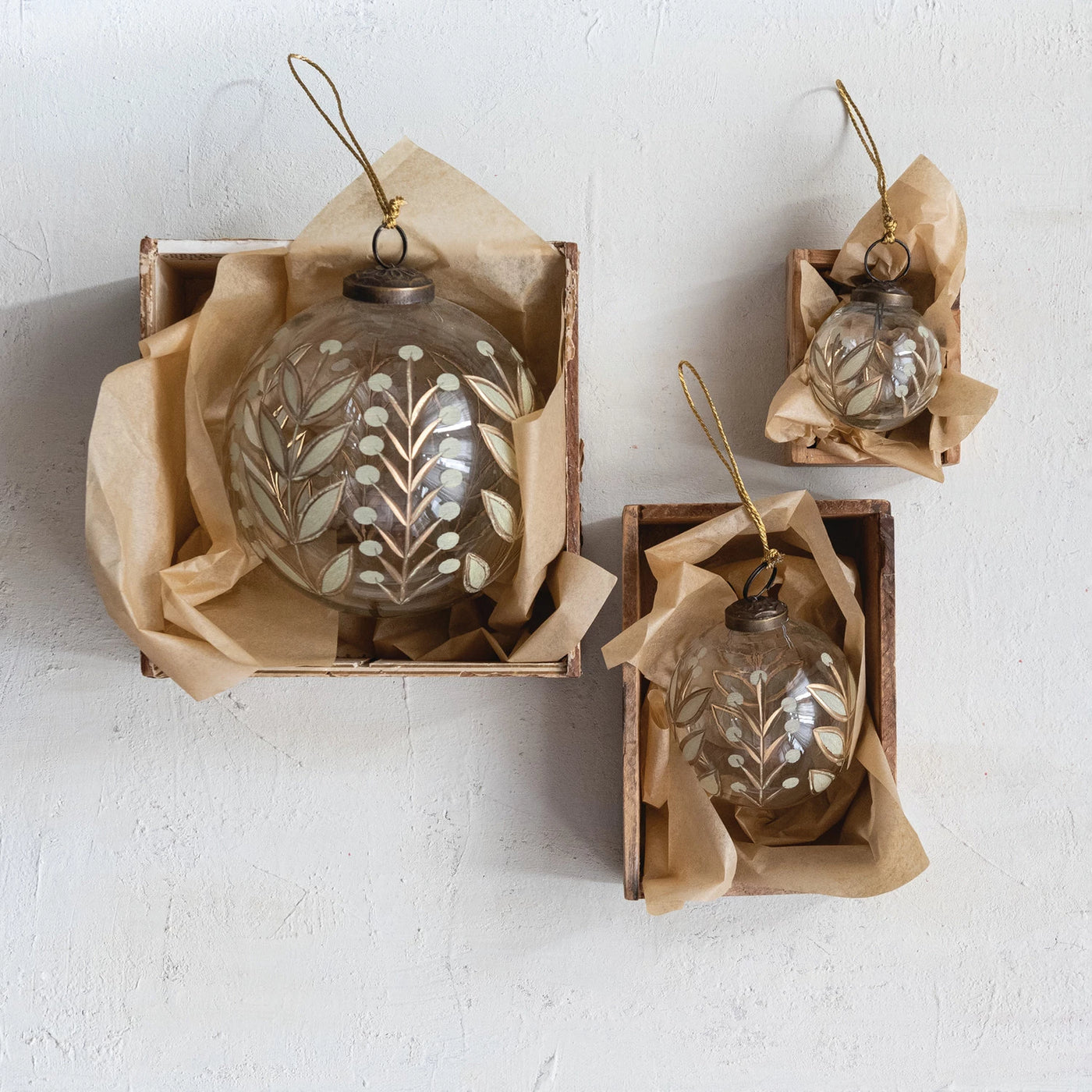 Golden Botanical Etched Glass Ornament