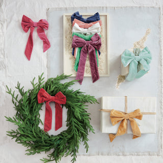 Cotton Velvet Clip on Bow