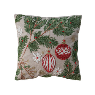 Embroidered Ornament & Snowflake Pillow