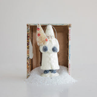 Vintage Santa Ornament With Bottle Brush Tree