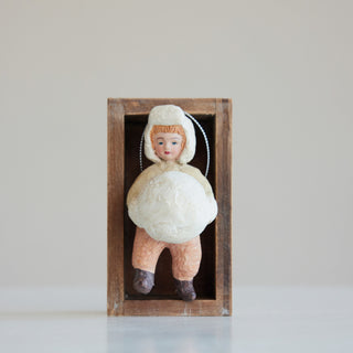 Handmade Paper Mache Winter Boy Ornament