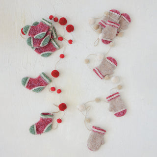 Felted Mittens + Pom Pom Garland