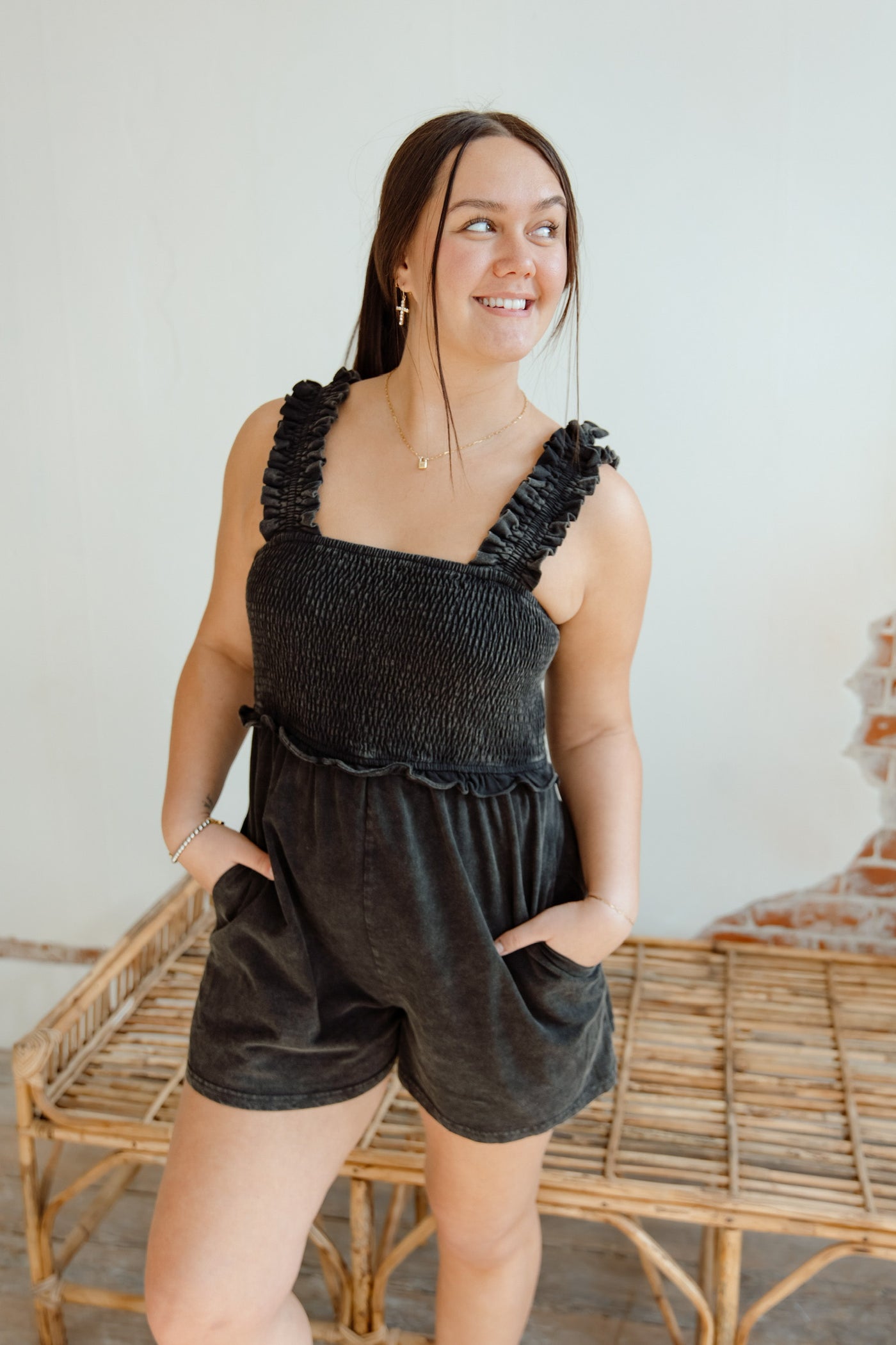 Tie Breaker Washed Romper