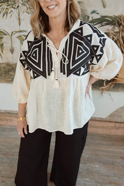 Let's Get Outta Here Flowy Tie Top