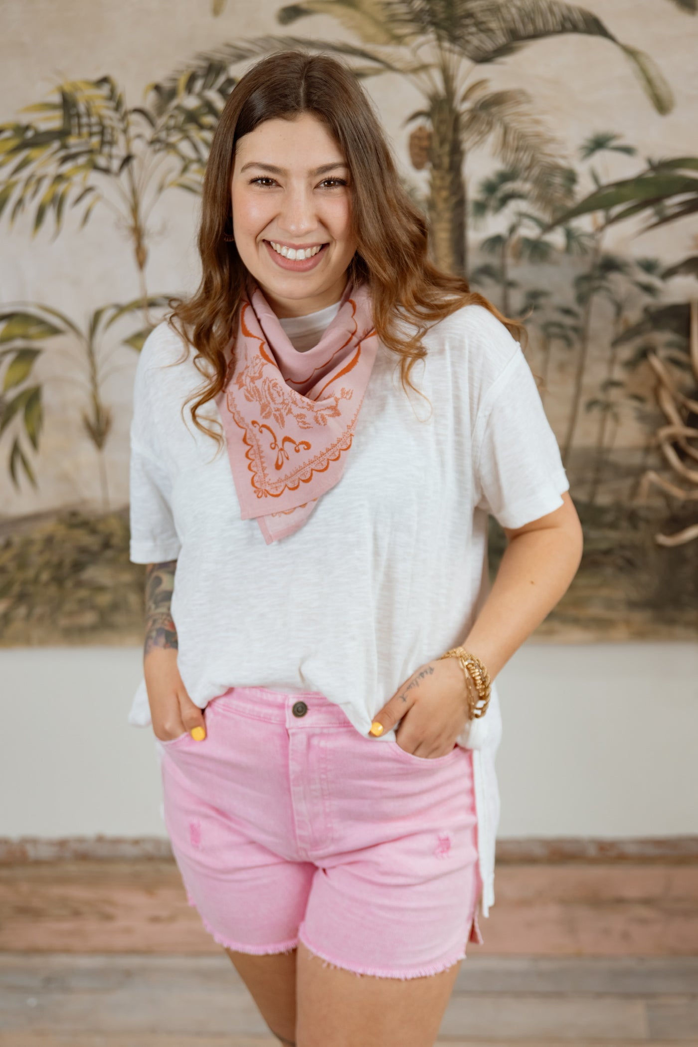 High-Rise Washed Denim Shorts