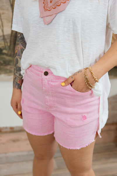 High-Rise Washed Denim Shorts