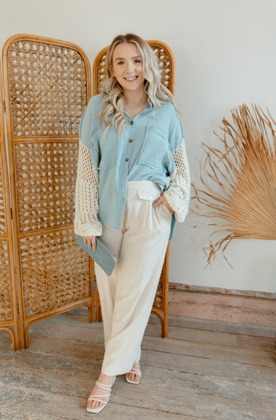 Away With Me Crochet Sleeve Top
