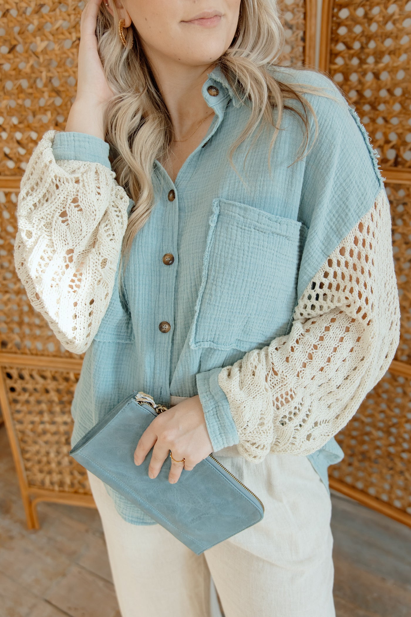 Away With Me Crochet Sleeve Top