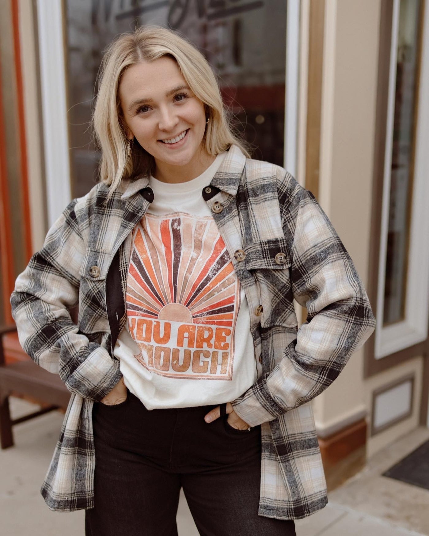Plaid About You Plaid Shacket - Tan + Black Mix