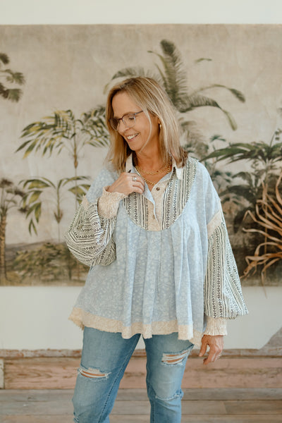 Skies of Blue Patchwork Blouse