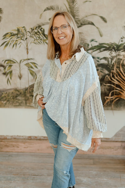 Skies of Blue Patchwork Blouse