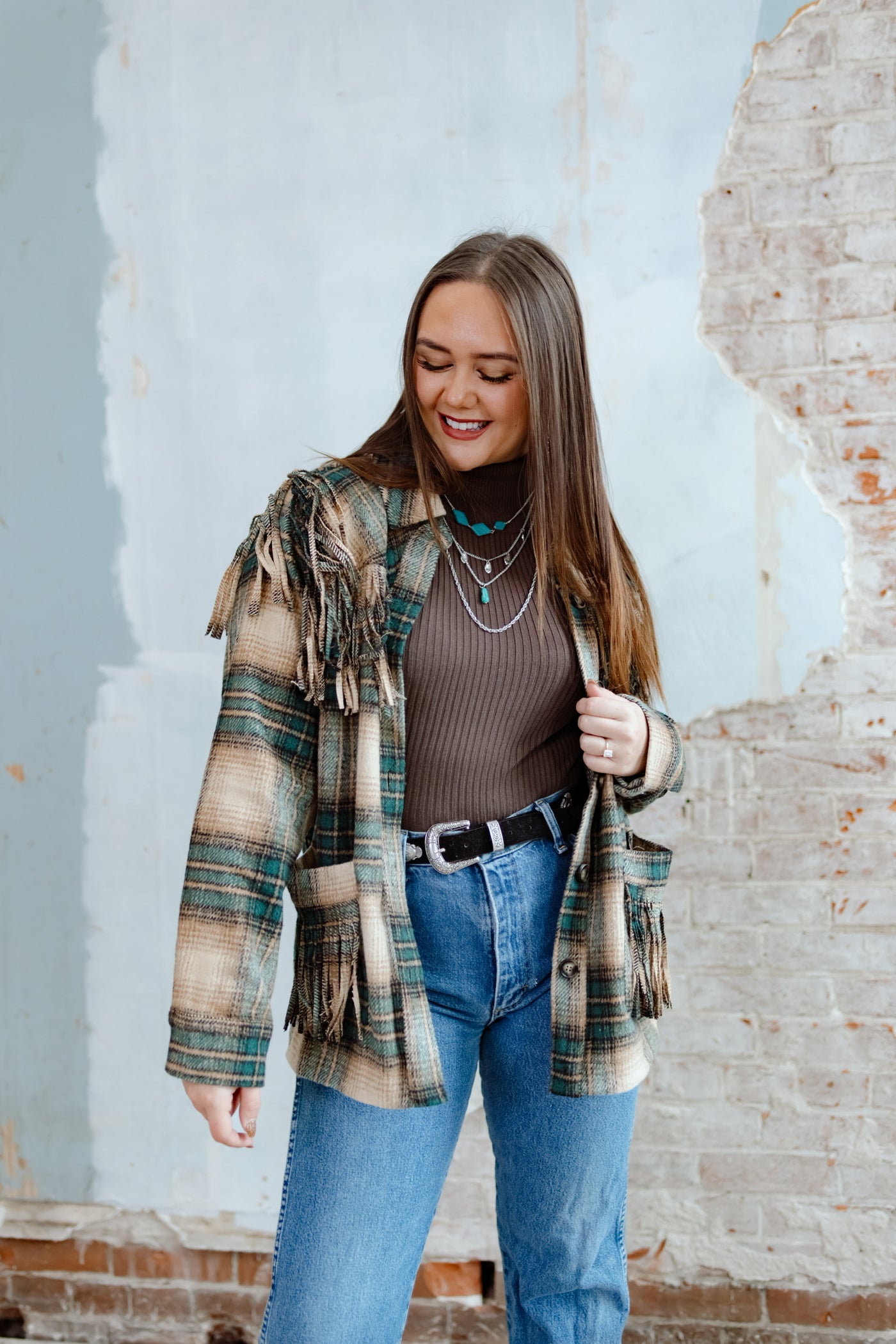 The Beth Plaid Fringe Jacket