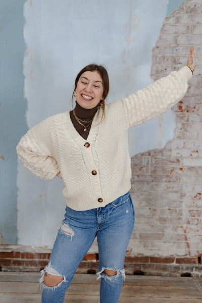 True Heart Bubble Sleeve Cardigan