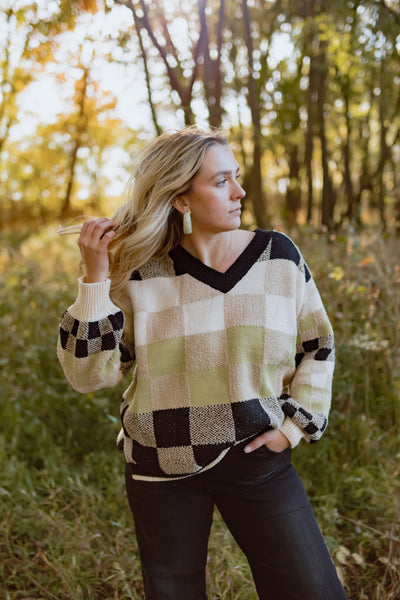 Check Her Out Checker Print Sweater
