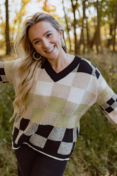 Check Her Out Checker Print Sweater