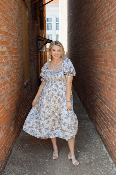 Always Blooming Bubble Sleeve Midi Dress