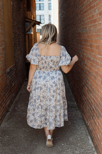 Always Blooming Bubble Sleeve Midi Dress