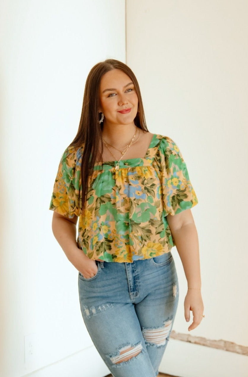 Borrowed Luck Floral Puff Sleeve Top