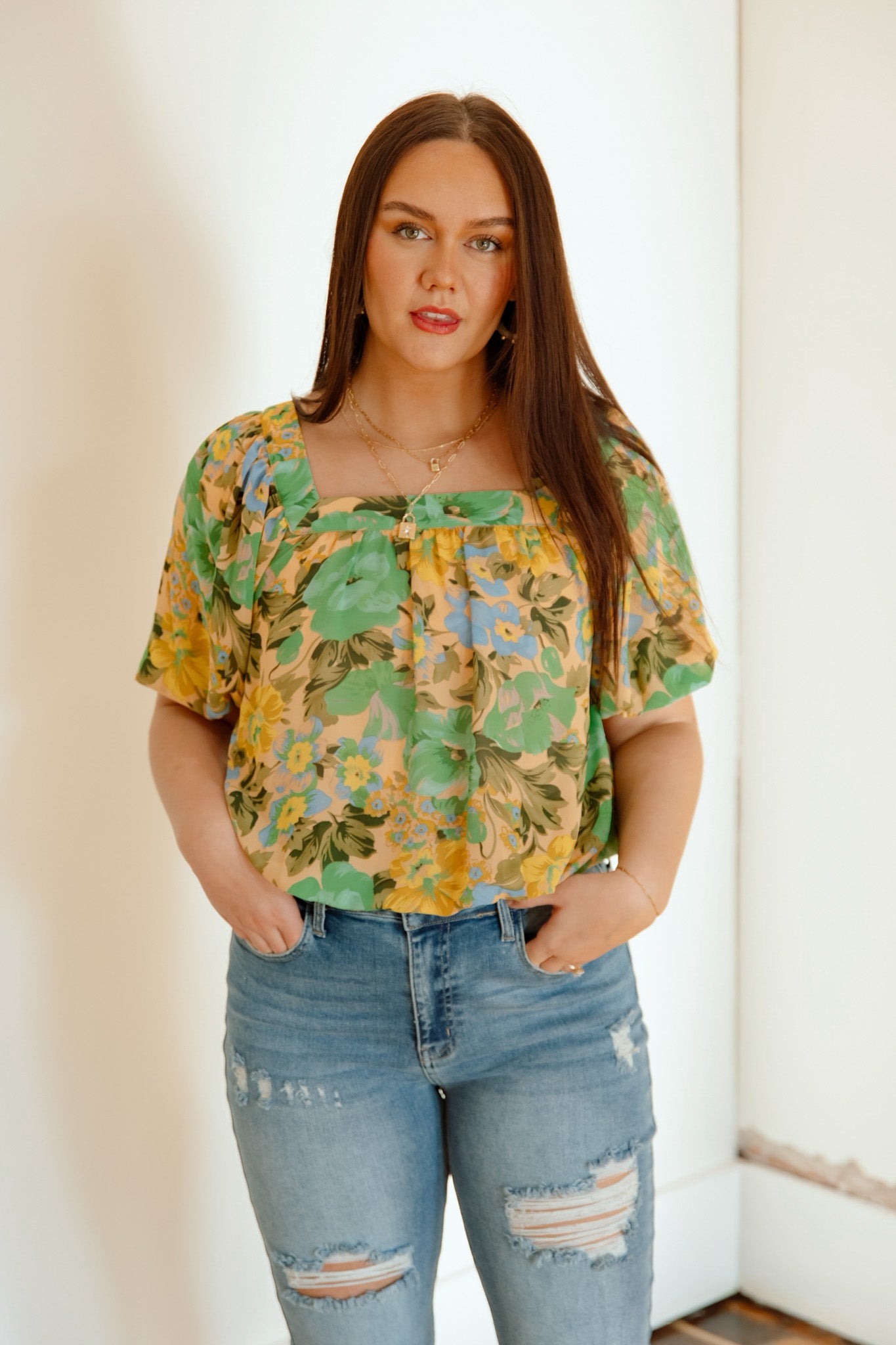 Borrowed Luck Floral Puff Sleeve Top