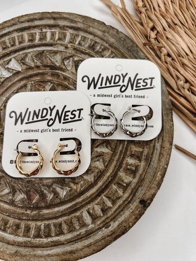 Circle Twist Texture Pin Catch Hoop Earrings
