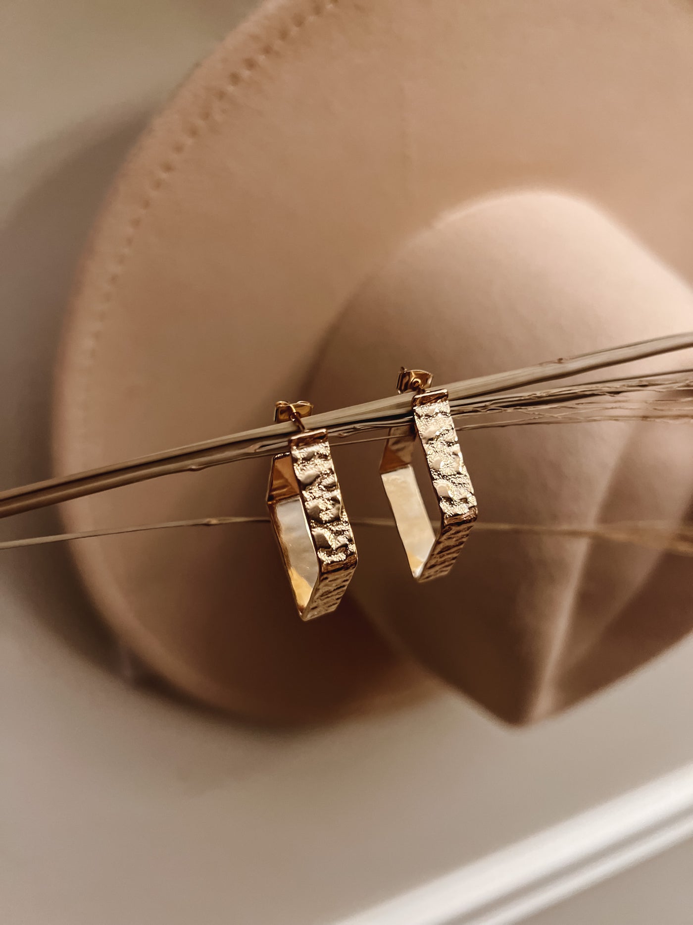 Textured Gold Square Dangle Earrings