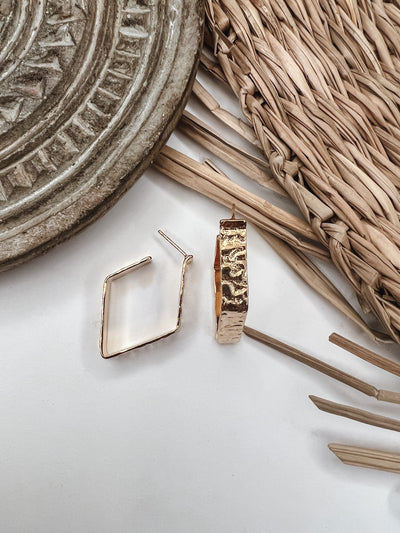 Textured Gold Square Dangle Earrings