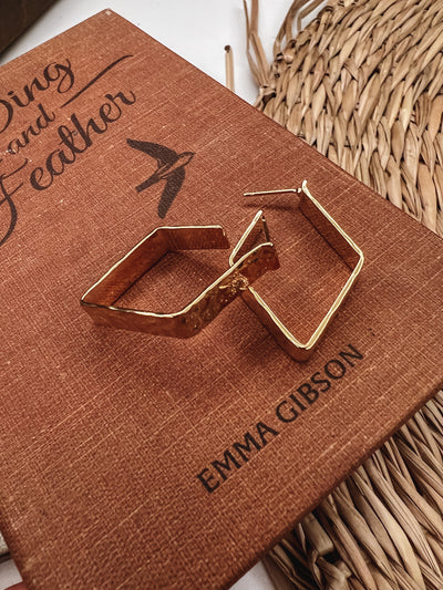Textured Gold Square Dangle Earrings