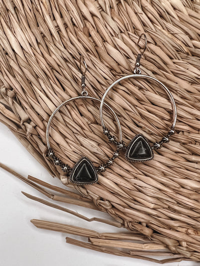 Semi Precious Stone Triangle Hook Earring