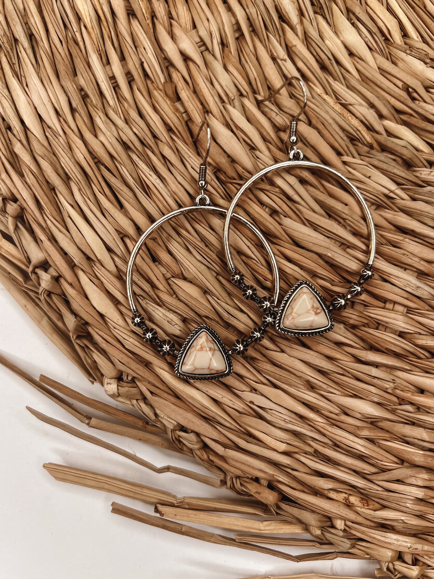 Semi Precious Stone Triangle Hook Earring