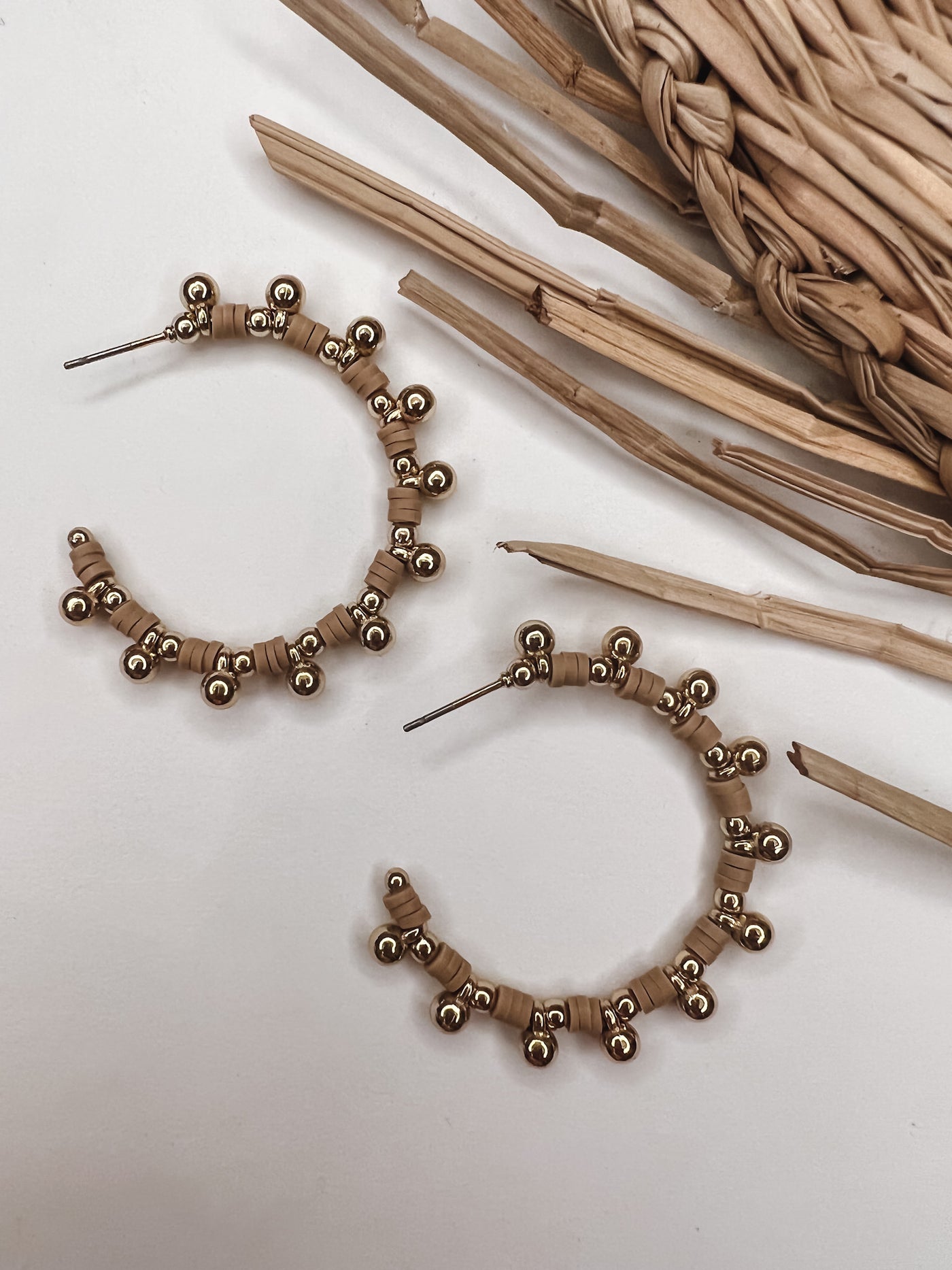 Disc Ball Beaded Open Hoop Earrings